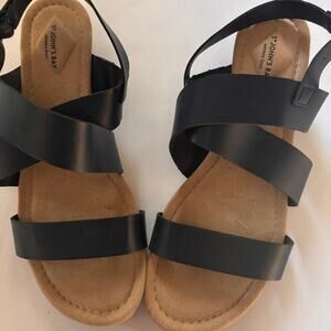 St Johns Bay Dark Blue Leather Padded Sling Back Sandals Wedge Shoes